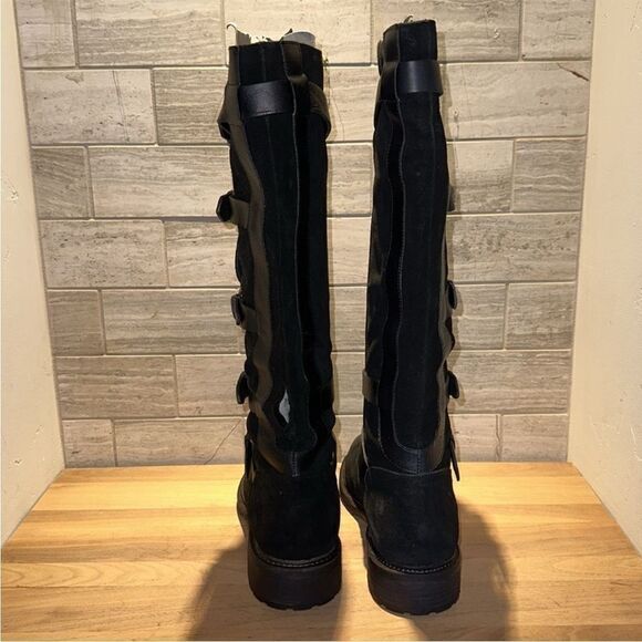 New Free People Tristie Buckle Strap Knee-High Biker Boots Black Leather US 9 - Picture 7 of 10